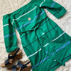 Ann Taylor green off the shoulder dress 0 petite